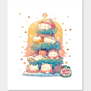 Kawaii Lazy Sleeping Cats Catmas Tree Cat Christmas Posters and Art